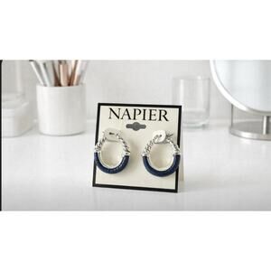 Napier Silver Navy Hoop Earrings New